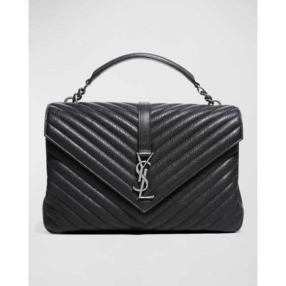 Saint Laurent College Large Matelassé Black Leather Shoulder Bag - Picture 1 of 13